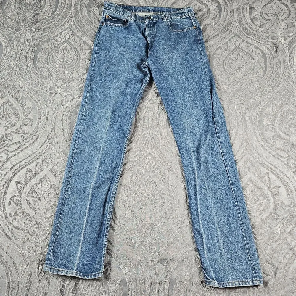 Vintage Levis 505 Jeans Mens 34x34 80s Red Tab Regular Straight Distressed Work